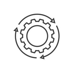 Maquinaria industrial. Engranaje con flechas girando con lineas en color gris