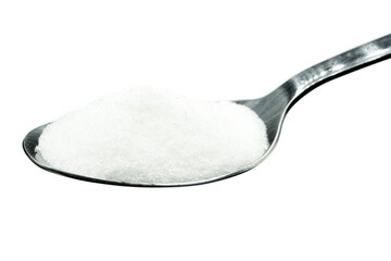 Sugar on spoon isolated on white background
