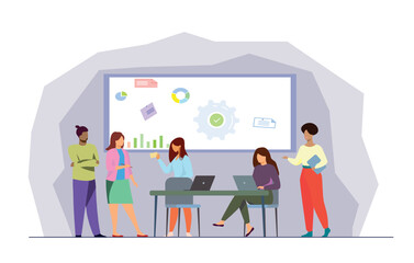 Team members discussing in the meeting room