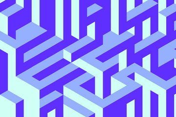 Vector maze, 3D rendering. 3D isometric labyrinth illustration. blue confused vector maze background. 