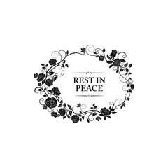Obraz premium Funeral frame and obituary card floral border, vector memorial and mourning condolences. Funeral floral frame of black flowers, RIP rest in peace loving memory remembrance