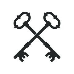 Crossed door keys graphic icon. Ancient keys isolated sign on white background. Vintage symbol for design. Vector illustration