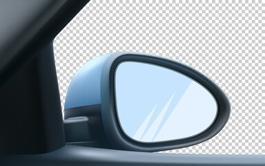 Obraz na płótnie Canvas Mockup rear-view mirror, right, passenger. With empty space to insert an image. Isolated on transparent background. 3d realistic vector illustration.