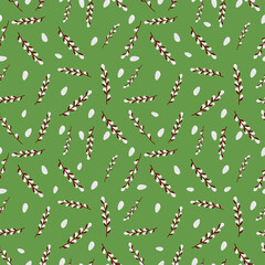 Spring pattern with willow branches. Endless vector texture on green background. For textile, wrapping paper, wall paper, fabric print