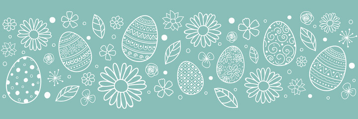 Template of Easter header with eggs and flowers. Vector