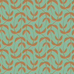 Vector green ochre leaves boho seamless pattern 