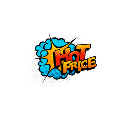 Hot price mega wholesale halftone comic cloud burst isolated flat cartoon icon. Vector boom bang explosion, super sale bubble sticker tag. Promo price special offer, retail shopping clearance