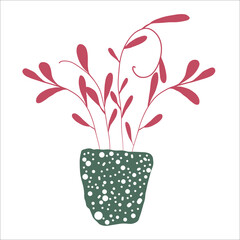 House plant, vector hand drawn illustration. Cute homeplant pot, Isolated cartoon item in Scandinavian style.  Abstract plant. 
