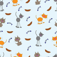 seamless pattern with cartoon cats, packaging, textiles, children's
