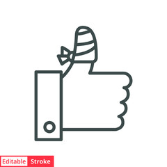 Hurt hand, bandage finger line icon. Simple outline style. Like, thumb up gesture, injured, unavailable concept. Vector illustration isolated on white background. Editable stroke EPS 10.