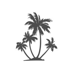 Black silhouette of a palm tree. Tropical leaves. Coconut palm, exotic lush sketch or hawaii coco palms. Vector illustration. For design of t-shirts, cards, invitations in retro style