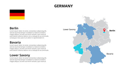 Obraz premium Germany vector map infographic template divided by countries. Slide presentation