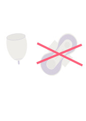 
Against menstruation pad. For using a menstrual cup. Menstruation. Feminine personal hygiene product. Vector illustration. Isolated