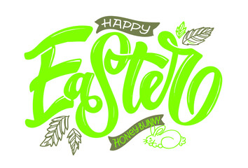 Naklejka premium Happy Easter - cute hand drawn doodle lettering label. Lettering art for poster, banner, t-shirt design.