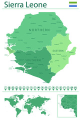 Naklejka premium Sierra Leone detailed map and flag. Sierra Leone on world map.