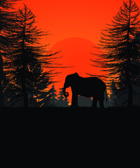 Elephant silhouette illustration graphic trendy artwork.