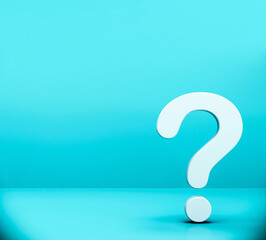 white question mark on blue background
