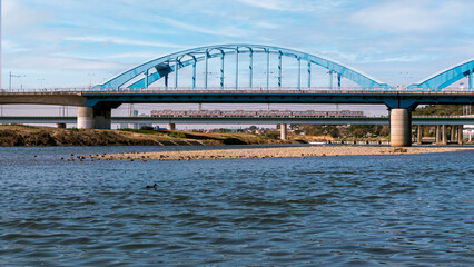 Naklejka premium 鉄橋と電車