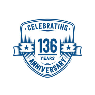 136 years anniversary celebration shield design template. 136th anniversary logo. Vector and illustration.
