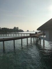 maledives sunset morning, maledives beach, houses on the water, tropical beach, tropical island © ewa