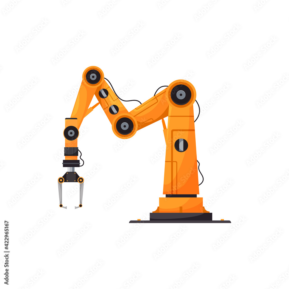 Aufkleber yellow robotic arm industrial machinery equipment isolated grabbing manufacturing tool realistic ico