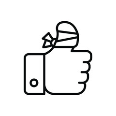 Hurt hand, bandage finger line icon. Simple outline style. Like, thumb up gesture, injured, unavailable concept. Vector illustration isolated on white background. EPS 10.