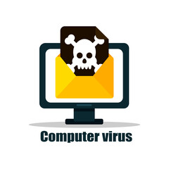 A computer virus attacks a laptop or computer. Vector illustration isolated on white background
