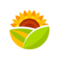 Sunflower logo yellow, flower sun summer warm. Vector illustration