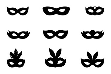 Festive carnival set of masks vector icons isolated on white background