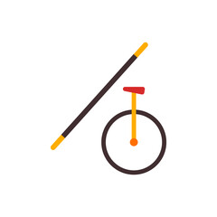 Vector illustration unicycle or one wheel bicycle. Cartoon flat icon. Circus.