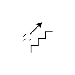 Steps to the growth with arrow thin line icon in black. Career concept. Trendy flat style isolated symbol, for: illustration, logo, mobile, app, design, web, site, ui, ux. Vector EPS 10