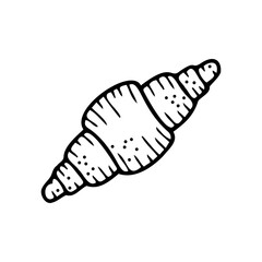 Hand drawn croissant isolated on a white background. Doodle, simple outline illustration. It can be used for decoration of textile, paper. 