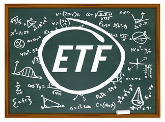 Fototapeta na wymiar ETF Exchange Traded Fund Learn How to Trade Chalkboard Formula 3d Illustration