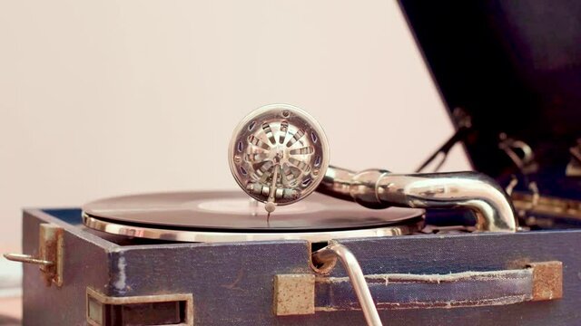 Close-up shot of a retro turntable