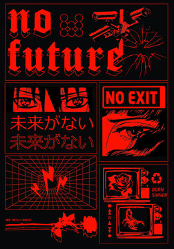 No future text with statue vector Translation: "No future." design for t-shirt graphics, banner, fashion prints, slogan tees, stickers, flyer, posters and other creative uses