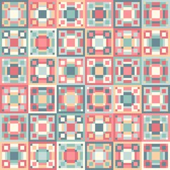 Bright geometric seamless pattern with diamonds and stripes. Colorful mosaic kaleidoscope in pastel colors. Stock illustration for web and print, backgound, wallpaper, wrapping paper, textile