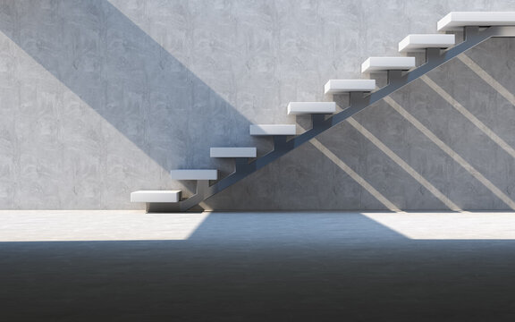 Abstract empty modern concrete room with  wall and stairs. 3d rendering