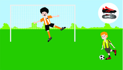 Vector Illustration of Children Playing Football, Character Set for the Animation Education, Kids Playing Soccer