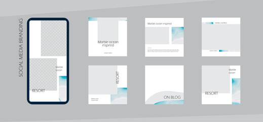 Abstract minimal Instagram social media story post background or web banner template. marble ocean texture layout frame in blue color. for beauty, travel, spa, summer beach content