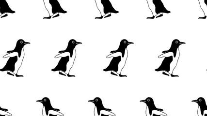 Vector black and white seamless pattern with walking penguins