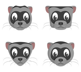 Obraz premium Set of cartoon ferrets. Different shapes of animal heads.