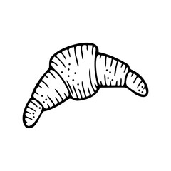 Hand drawn croissant isolated on a white background. Doodle, simple outline illustration. It can be used for decoration of textile, paper. 