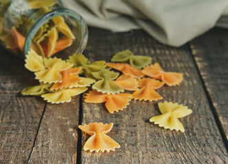 Farfalle Pasta on wooden table