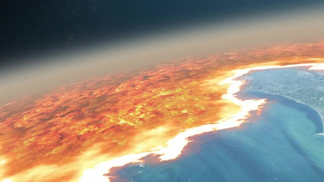 Global accident with the Earth. The fiery wave destroys all living things.