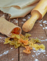 Farfalle Pasta on wooden table