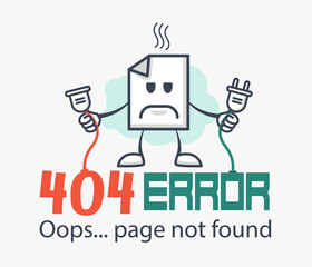 Funny 404 error concept. Web Page not found sign. Internet problem icon.
