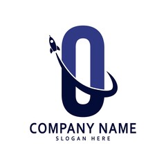 alphabet capital logo. Creative design concept blue color with rocket launch,