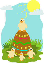 Easter big egg with chicks