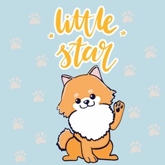 Pomeranian puppy, isolated. Small German Spitz. A small dog. Cute fluffy pet. Pet in cartoon style. Vector stock illustration.