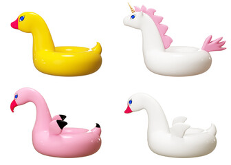 Swimming circles. Toy rings. Isolated on a white background. 3d rendering illustration.